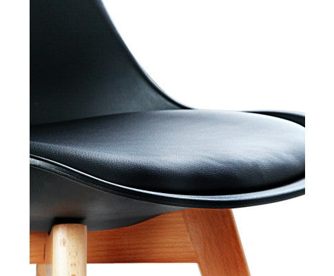 DASH SET OF 4 DINING CHAIR - LEATHERETTE SEAT - BLACK / BEECH