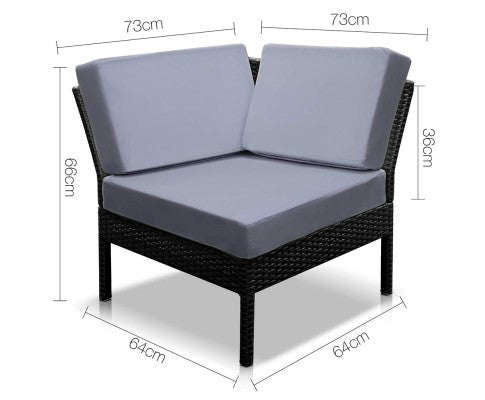 NIEL STACKABLE 6 PCS BLACK WICKER RATTAN 5 SEATER OUTDOOR LOUNGE SET GREY