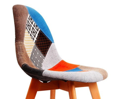 WENDIX SET OF 2 REPLICA OF EAMES DINING CHAIRS WITH 4 LEGS (MODEL: BA-BB-DSW-56FBX2) - MULTICOLOR FABRIC / BEECH