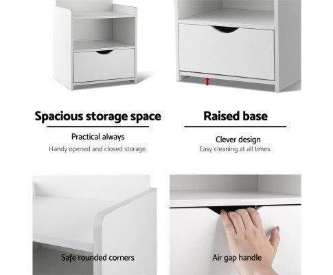 NUMEL BEDSIDE TABLE WITH DRAWER AND DISPLAY SHELF - WHITE