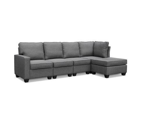 FINLAY 5 SEATER FABRIC LOUNGE SUITE - GREY
