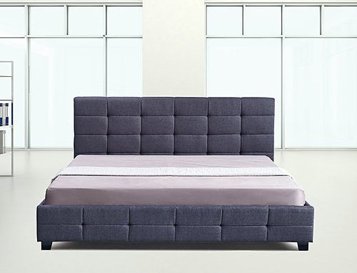 DOUBLE DELUXE LINEN FABRIC TUFTED BED - GREY