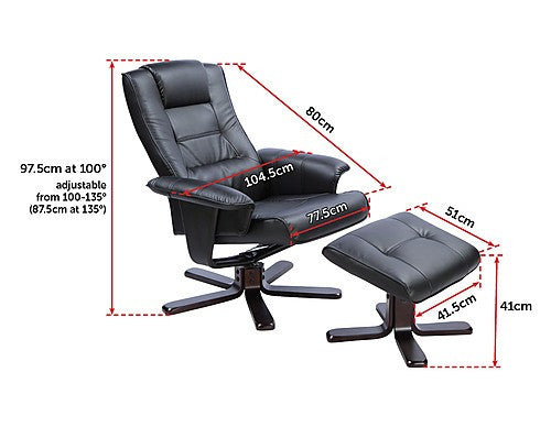 GOMEISA LEATHER MASSAGE RECLINER WITH FOOTREST - BLACK