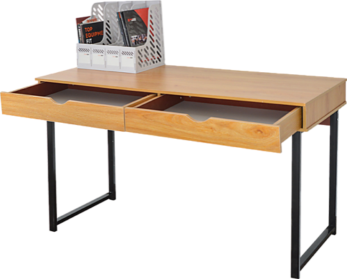 MURIEL WHITE MAPLE COMPUTER DESK WITH 2 DRAWERS - BLACK LEGS / MAPLE TOP