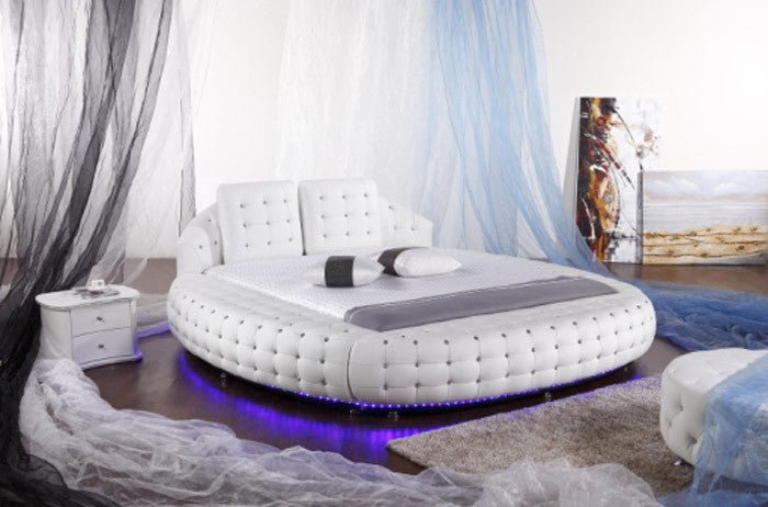 QUEEN REGGIO (6821#) ROUND LEATHERETTE , VELVET , LINEN BED - ASSORTED COLOURS