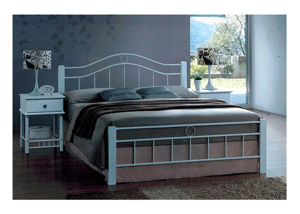 QUEEN CRYSTAL HARDWOOD & METAL BED FRAME - WHITE / WHITE