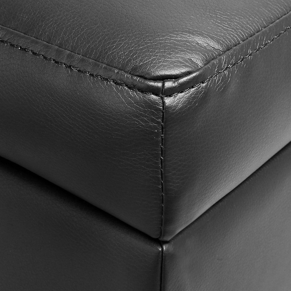 SWISS LARGE LEATHERETTE OTTOMAN CHEST BOX FOOT STOOL (OTM-L2-BK) - 380(H) X 1015(W)- BLACK