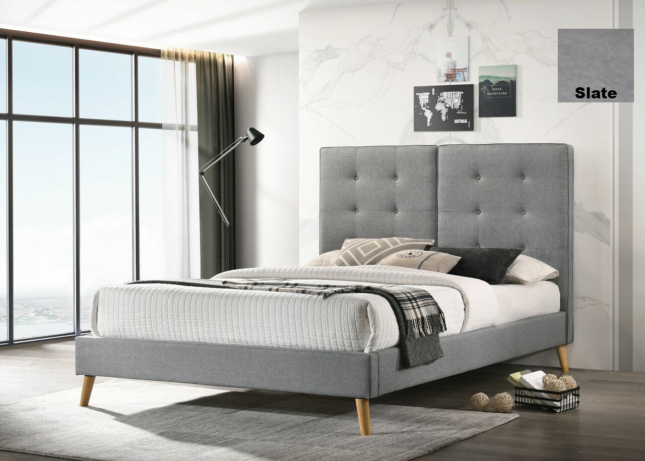 DOUBLE MARILYN LINEN FABRIC BED - SLATE (LIGHT GREY)