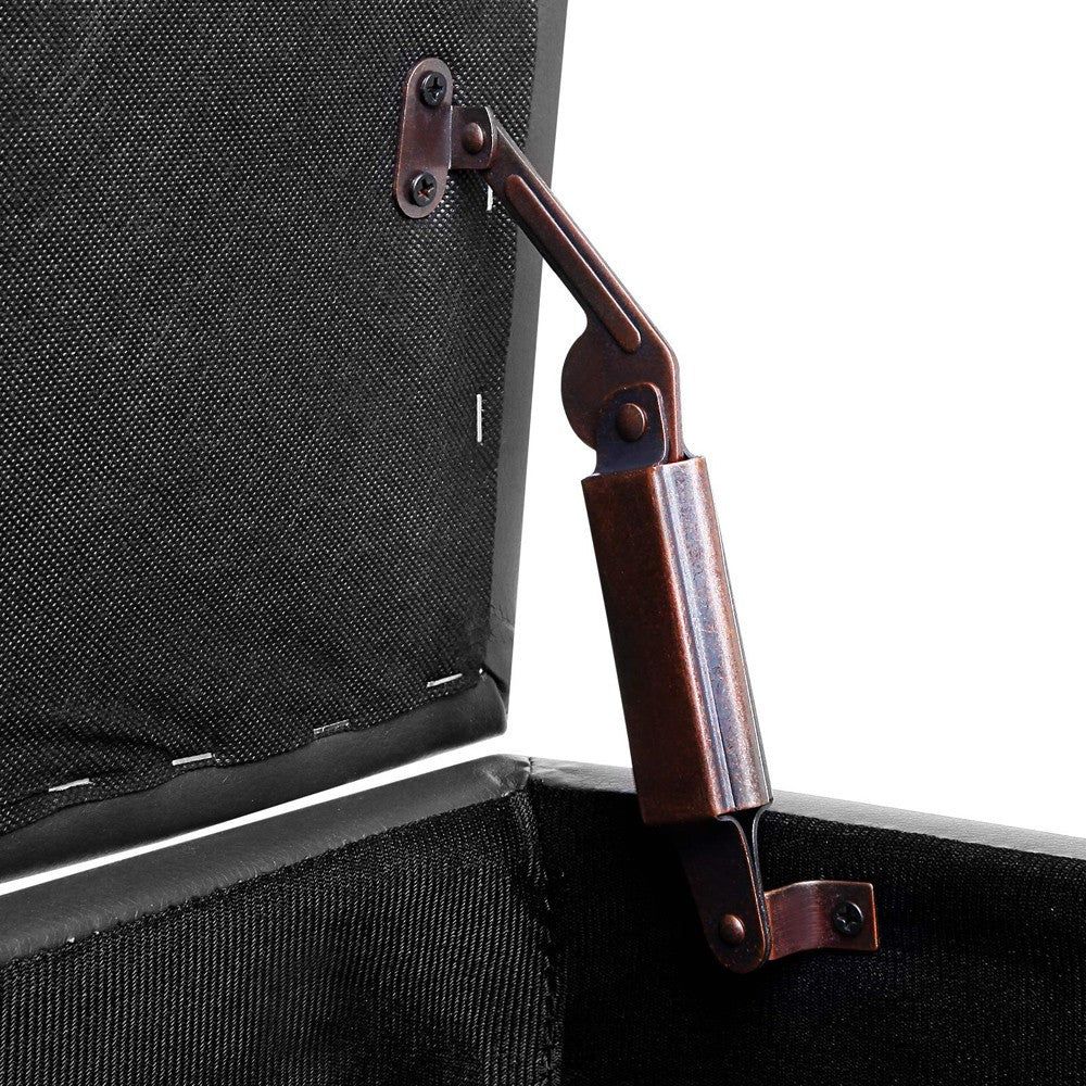 SWISS LARGE LEATHERETTE OTTOMAN CHEST BOX FOOT STOOL (OTM-L2-BK) - 380(H) X 1015(W)- BLACK