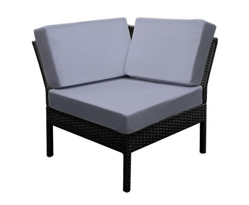 NIEL STACKABLE 6 PCS BLACK WICKER RATTAN 5 SEATER OUTDOOR LOUNGE SET GREY