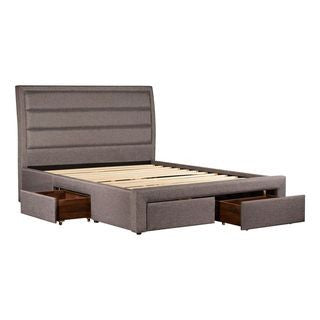 KING ANTHONY LINEN FABRIC BED FRAME WITH 4 UNDER BED STORAGE DRAWERS - LIGHT GREY