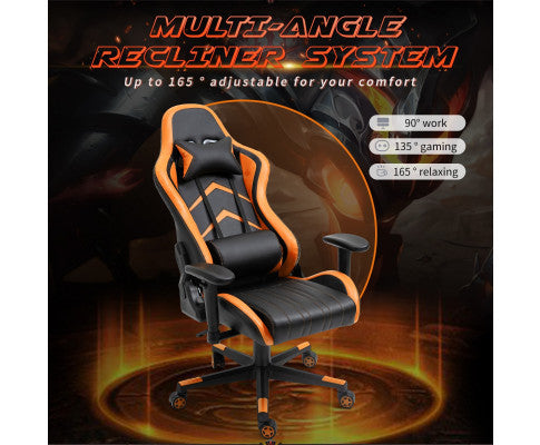 JEMAINE PU LEATHER OFFICE COMPUTER GAMING CHAIR - BLACK & ORANGE