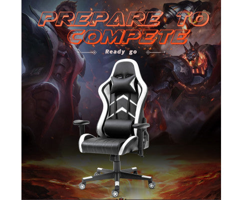 JEMAINE PU LEATHER OFFICE COMPUTER GAMING CHAIR - BLACK & WHITE