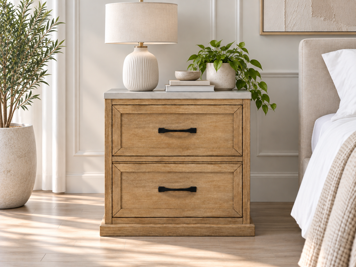 Palmer 2 Drawer Bedside Table - As Pictured