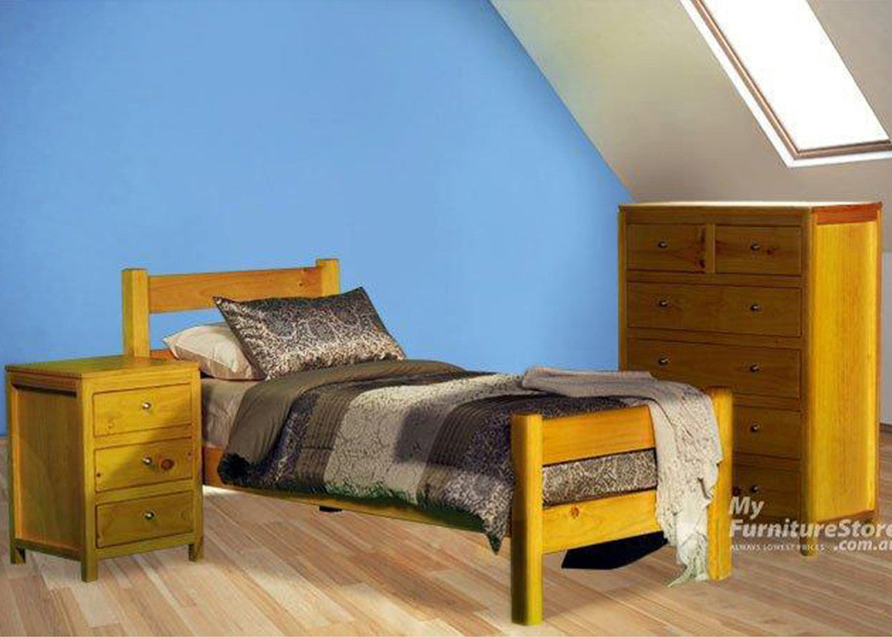 KING SINGLE CHUNKY (AUSSIE MADE) RAILED BED - ASSORTED STAINED COLOURS