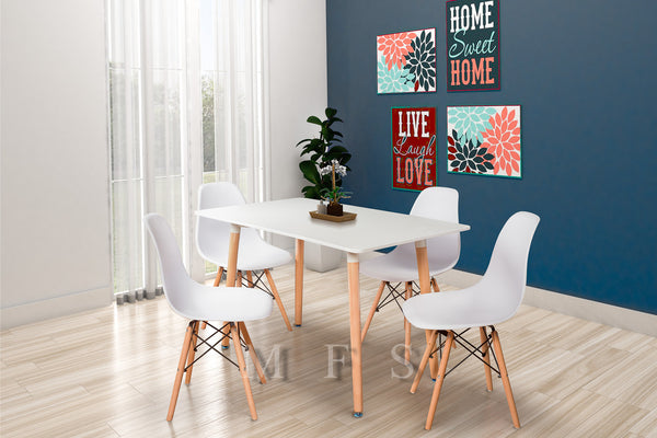 GWYN 5 PIECE POLYCARBONATE / TIMBER DINING SETTING - WHITE / OAK