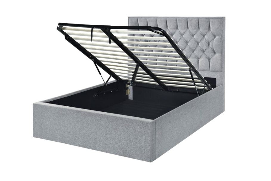 QUEEN WILSON FABRIC GASLIFT BED - PEBBLE
