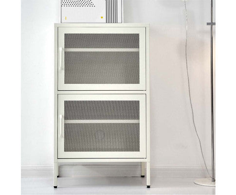 FARREL DOUBLE MESH DOOR STORAGE CABINET - WHITE