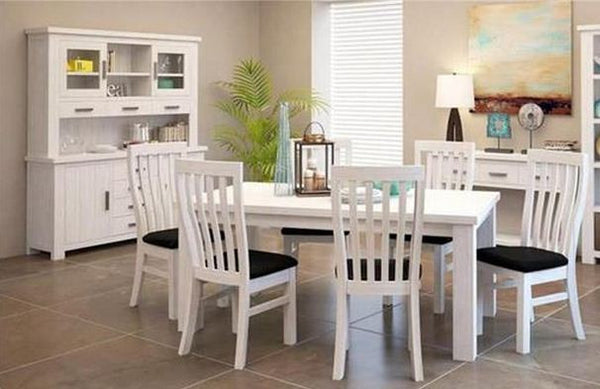 DENALI (VAL-001) 7 PIECE DINING SETTING - 1800(L) X 1000(W) - (MODEL 1-12-1-19-11-1) - BRUSHED WHITE