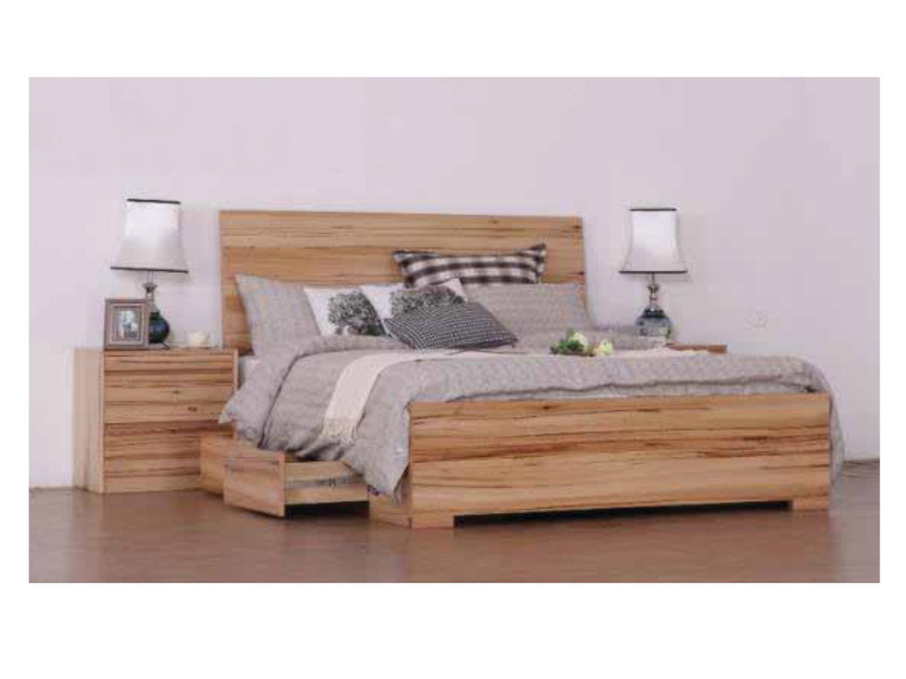 TREMONTON KING 3 PIECE (BEDSIDE) BEDROOM SUITE WITH 2 UNDERBED STORAGE DRAWERS - MESSMATE