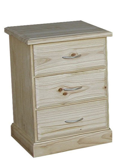 AVOCA (AUSSIE MADE) 3 DRAWER BEDSIDE TABLE - 700(H) x 500(W) - ASSORTED STAINED COLOURS