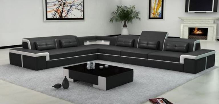 NAMBADA 6 SEATER BONDED LEATHER CHAISE LOUNGE SUITE WITH MATCHING COFFEE TABLE ( MODEL- G1098) - CHOICE OF LEATHER AND ASSORTED COLOURS AVAILABLE