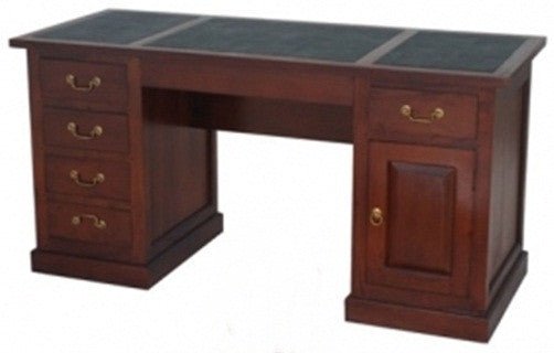 MONIZA (DK-106-OSC ) 1 DOOR / 6 DRAWER LEATHERETTE TOP PARTNER DESK - 1600(W) x 650(D) - MAHOGANY (PICTURED) OR CHOCOLATE , LIGHT PECAN