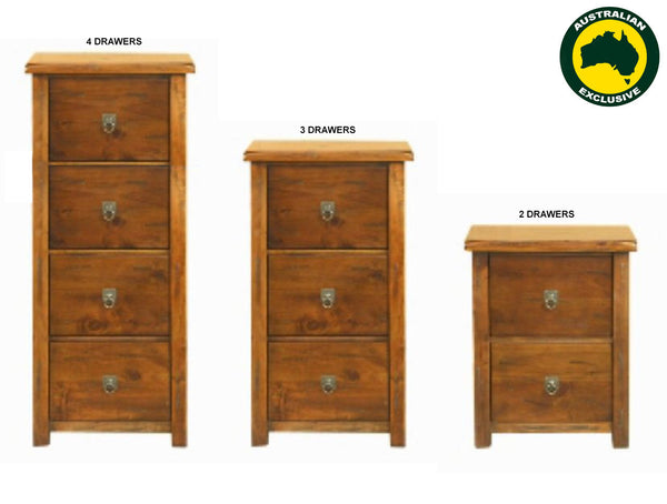 ALANZO (AUSSIE MADE) FILING CABINET COLLECTION - ASSORTED STAINED COLOURS
