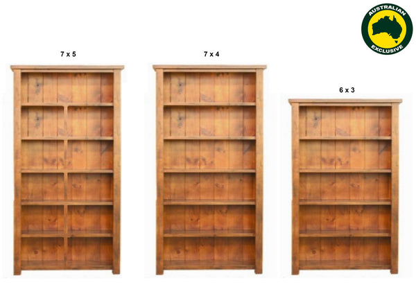 ALANZO (AUSSIE MADE) HIGHLINE BOOKCASE WITH WIDE T&G BACKING COLLECTION - ASSORTED STAINED COLOURS