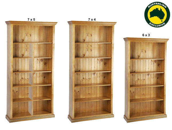 ANTALYA (AUSSIE MADE) TRIPLE TOP STANDARD HIGHLINE BOOKCASE WITH 40MM FACINGS COLLECTION - ASSORTED STAINED COLOURS