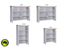 ARBETTA (AUSSIE MADE) LOWLINE BOOKCASE COLLECTION - 2 TONE - (TASSIE OAK COMBINATION TOP / ASSORTED PAINTED COLOURS CARCASS) - STARTING FROM $599
