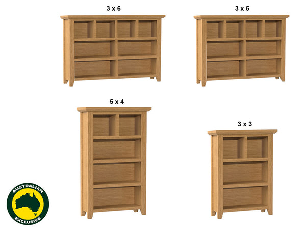 PRINCIPLE (AUSSIE MADE) LOWLINE BOOKCASE COLLECTION - ASSORTED STAINED COLOURS