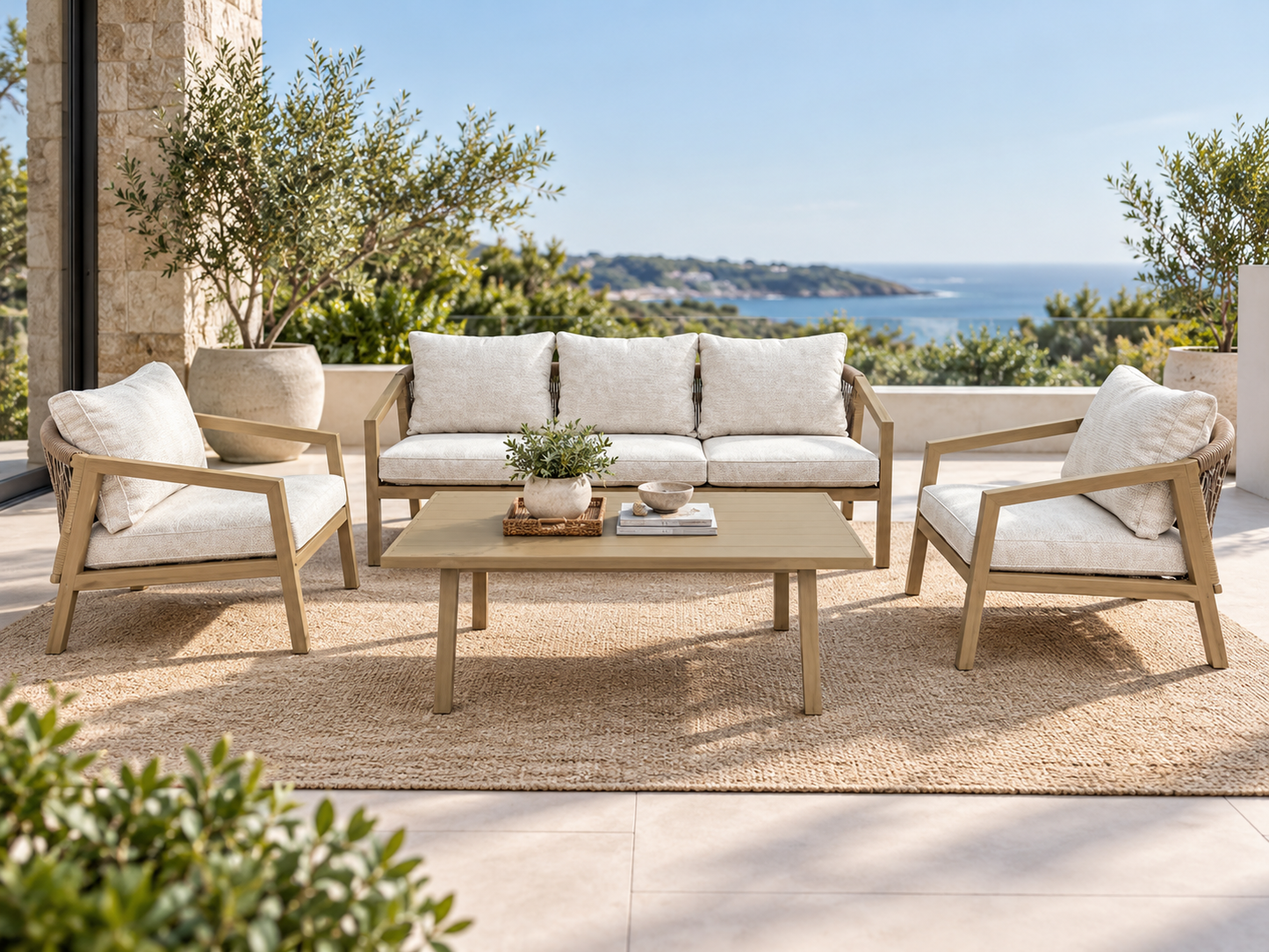 Atlanta 4-Piece Outdoor Lounge Setting – Beige Aluminium Frame