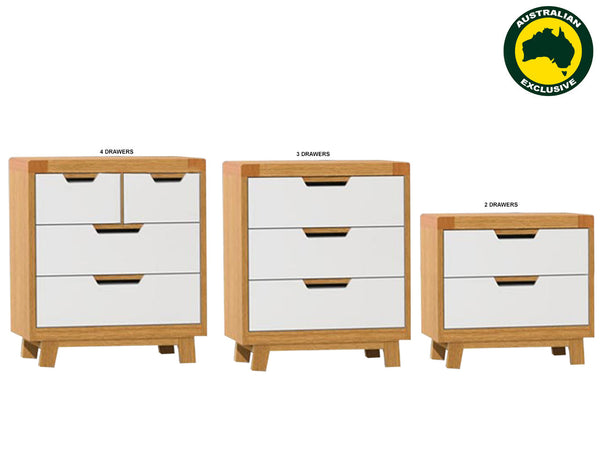 AVALON (AUSSIE MADE) BEDSIDE TABLE COLLECTION - TASSIE OAK COMBINATION - ASSORTED PAINTED / STAINED COLOURS