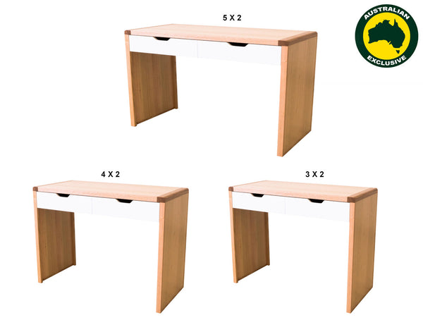 AVALON (AUSSIE MADE) 2 DRAWER DESK - TASSIE OAK COMBINATION - ASSORTED PAINTED COLOURS