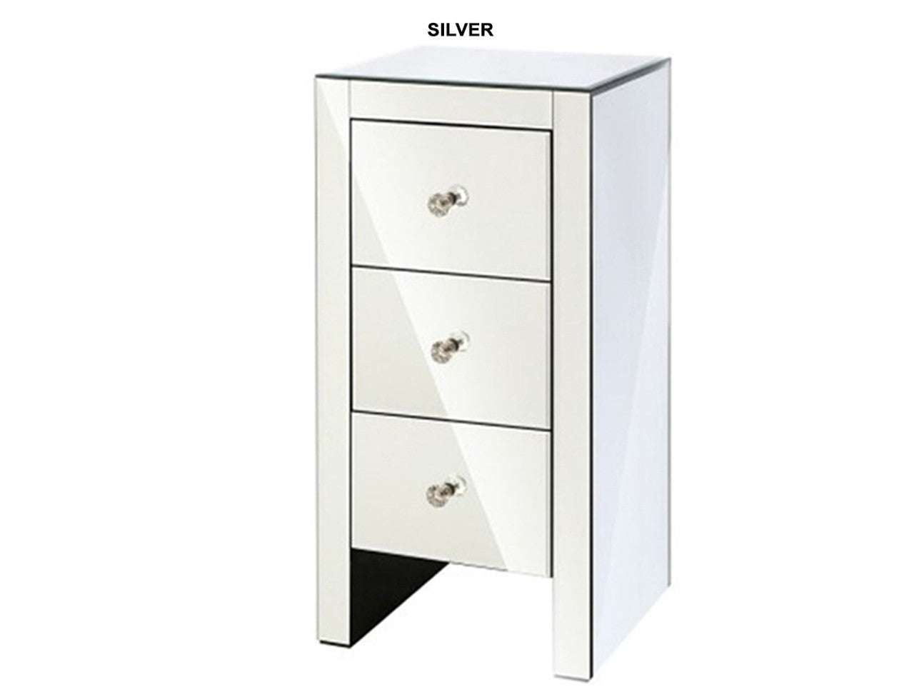 AVANT 3 DRAWER SKINNY MIRRORED BEDSIDE TABLE COLLECTION - SILVER OR SMOKEY GREY