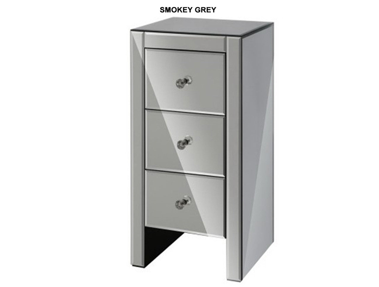 AVANT 3 DRAWER SKINNY MIRRORED BEDSIDE TABLE COLLECTION - SILVER OR SMOKEY GREY