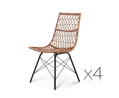 DERILY SET OF 4 RATTAN DINING CHAIRS - NATURAL
