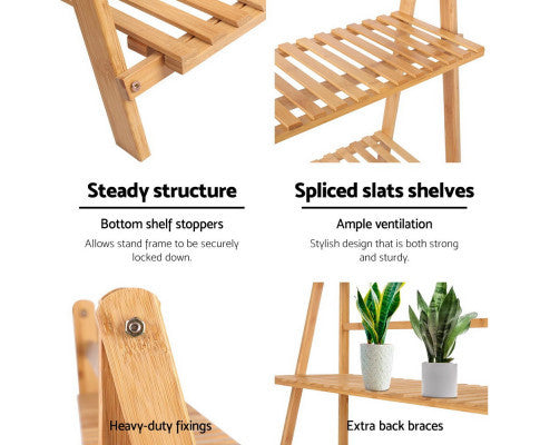 HARRIS 4-TIER BAMBOO LADDER SHELF PLANT STAND - NATURAL