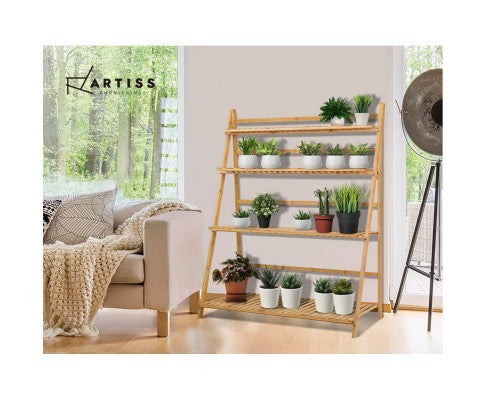 HARRIS 4-TIER BAMBOO LADDER SHELF PLANT STAND - NATURAL