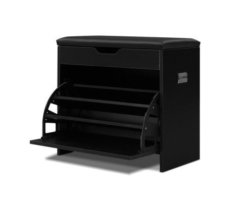 WENDERS 3 - TIER SHOE CABINET BENCH - BLACK