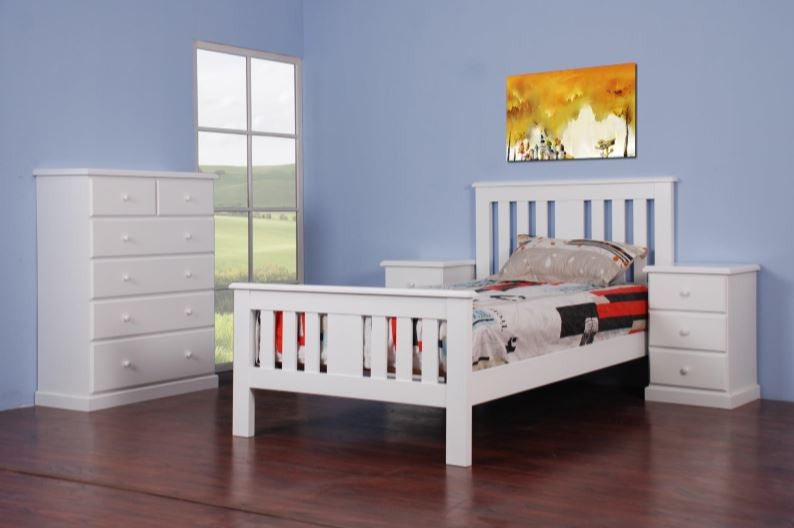 KORNOS SINGLE OR KING SINGLE 3 PIECE BEDROOM SUITE - (MODEL: 2-5-14-4-9-7-15) - WHITE