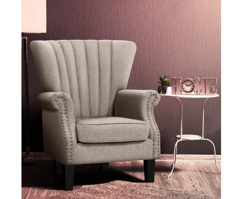 RHIANNE FABRIC UPHOLSTERED ACCENT CHAIR - BEIGE