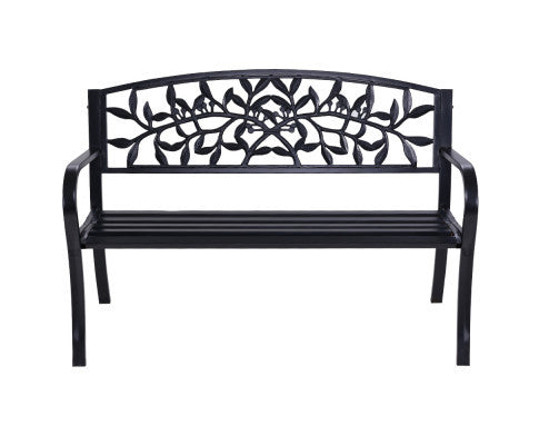 VALERIAN OUTDOOR 3 SEATER METAL BENCH WITH ARMREST - BLACK