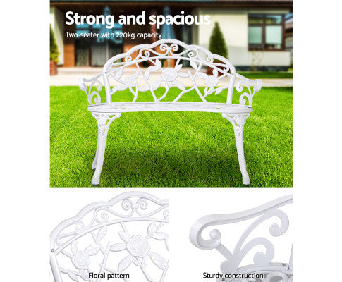 WALDEN OUTDOOR METAL BENCH WITH ARMREST - WHITE