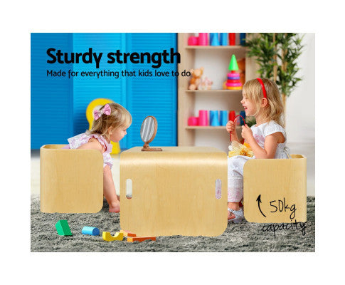 MARLON 3 PIECE KIDS TABLE & CHAIRS SET - NATURAL