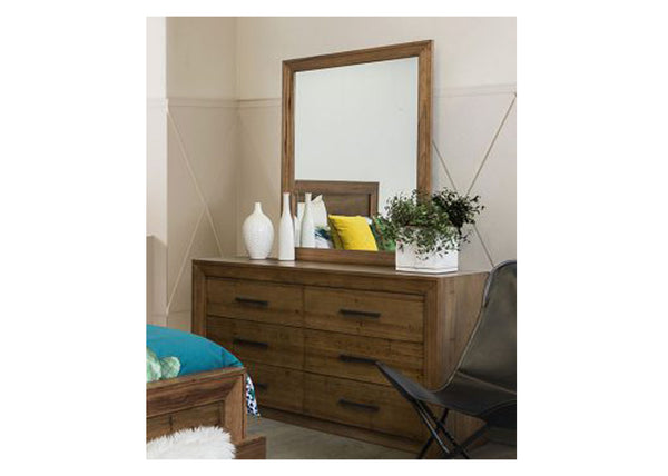 BLYTHE 6 DRAWER DRESSER WITH MIRROR - WORMY OAK