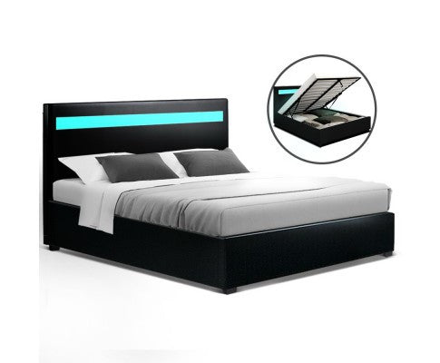 DOUBLE COLE LEATHERETTE GAS LIFT BED - BLACK