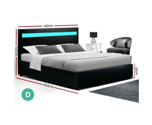 DOUBLE COLE LEATHERETTE GAS LIFT BED - BLACK