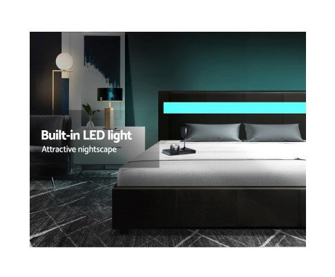 DOUBLE COLE LEATHERETTE GAS LIFT BED - BLACK